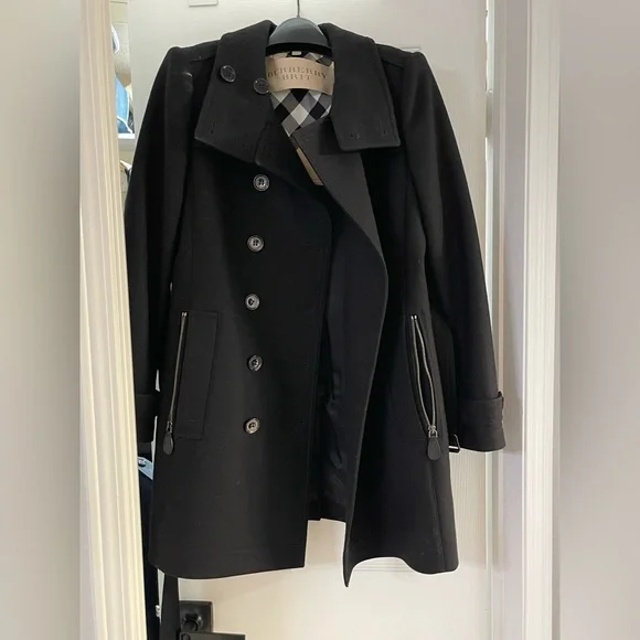 Burberry Black Fitted Trench Coat Wool - Picture 2 of 13